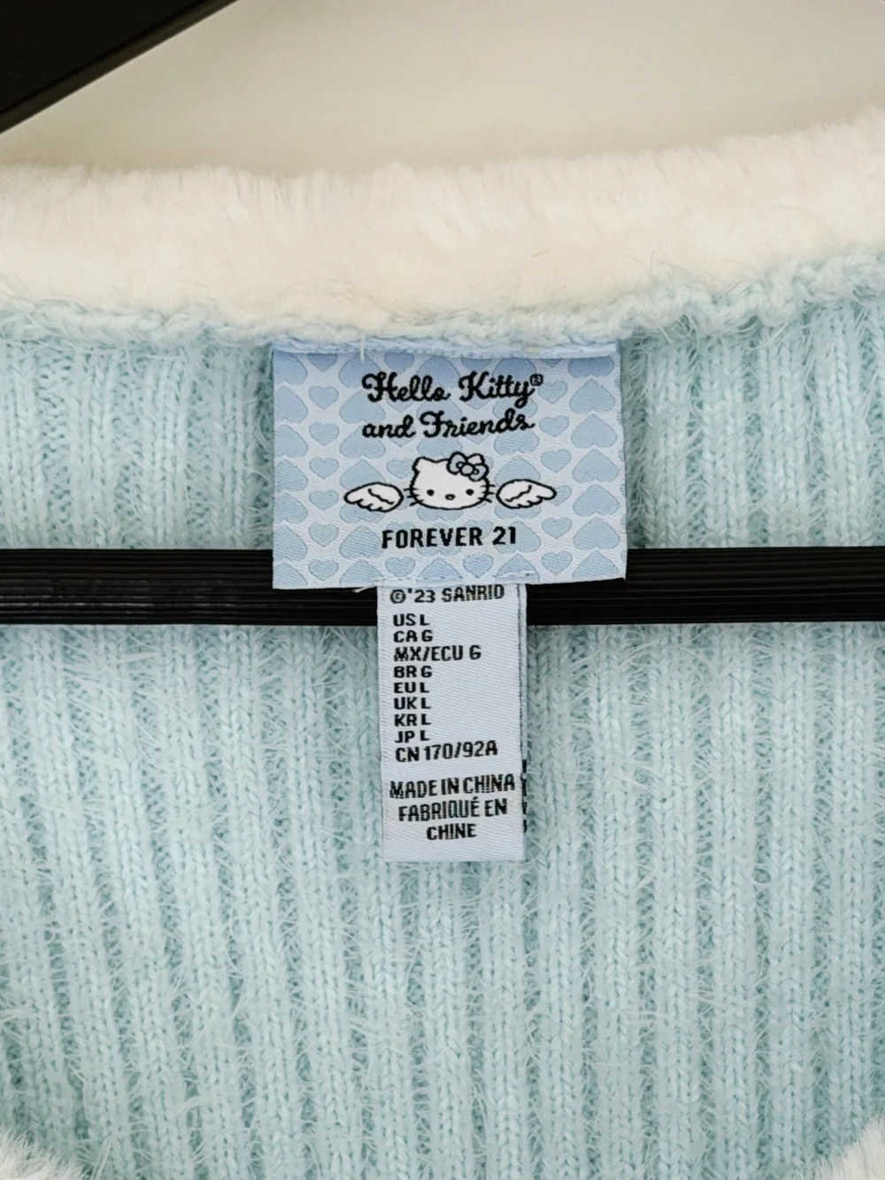 Forever 21 Light Blue Fuzzy Knit Jacket with White Faux-Fur Collar